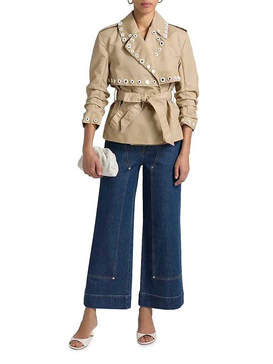 Cinq à Sept Women's Yates Crochet Mirrors Crop Trench Jacket - Khaki | Thumbnail 2 Cinq à Sept Women's Yates Crochet Mirrors Crop Trench Jacket - Khaki | Thumbnail 2