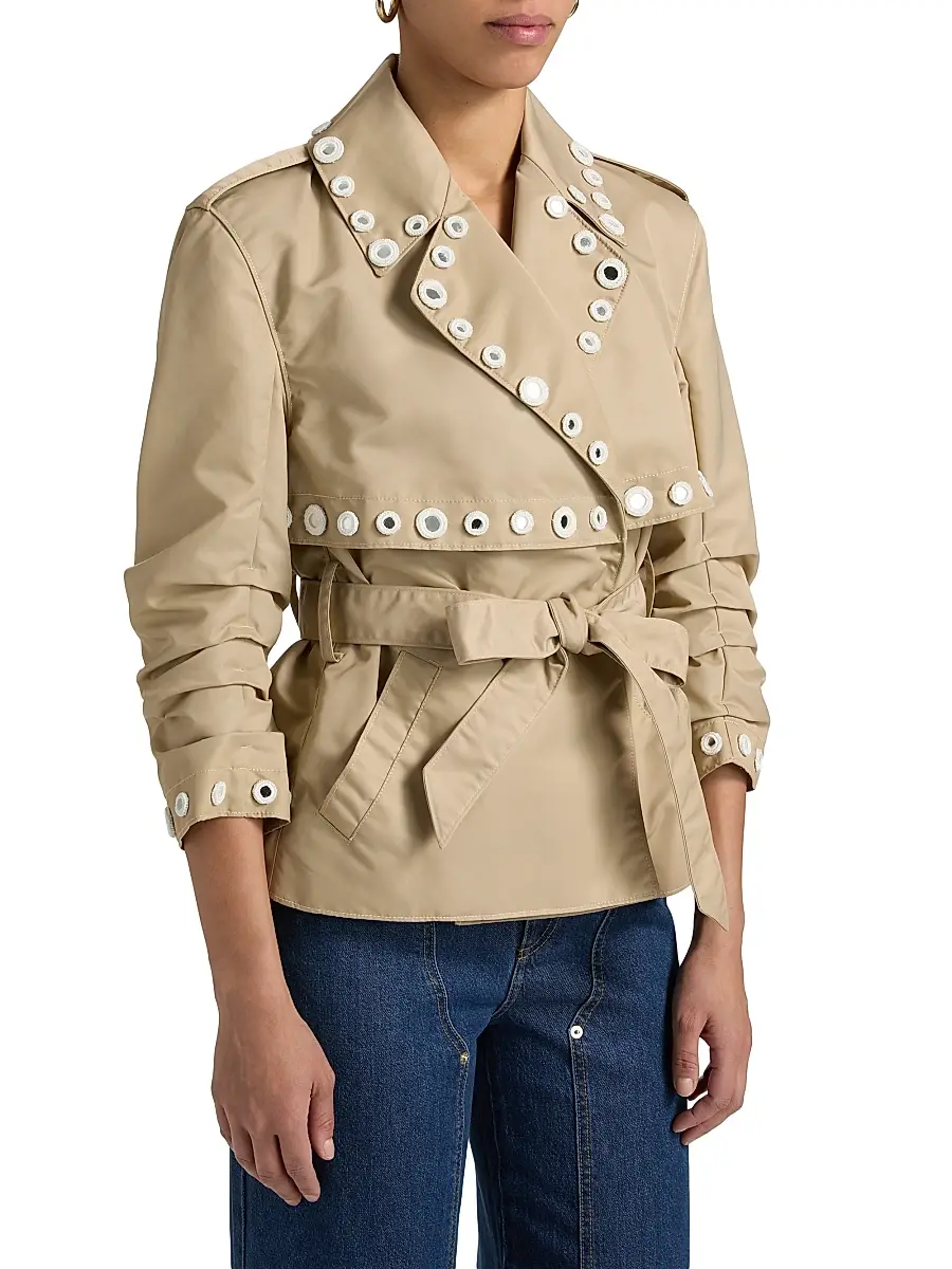Cinq à Sept Women's Yates Crochet Mirrors Crop Trench Jacket - Khaki | Thumbnail 4 Cinq à Sept Women's Yates Crochet Mirrors Crop Trench Jacket - Khaki | Thumbnail 4