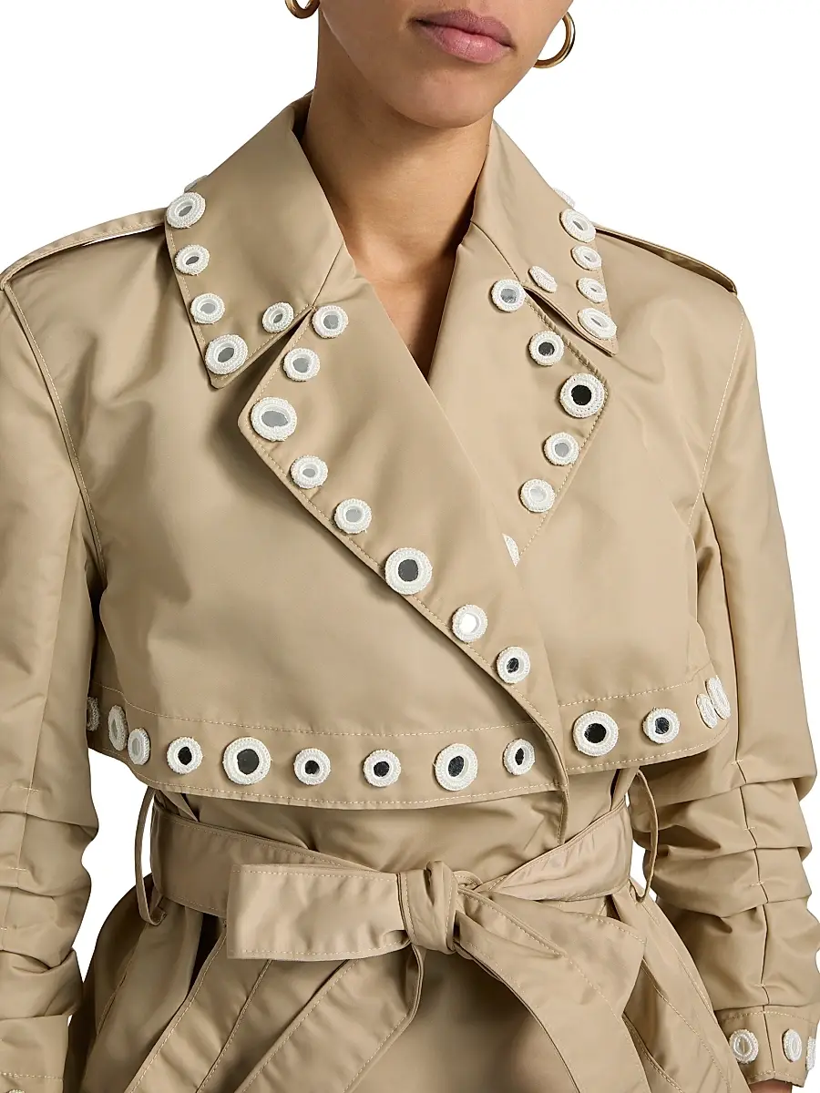 Cinq à Sept Women's Yates Crochet Mirrors Crop Trench Jacket - Khaki | Thumbnail 6 Cinq à Sept Women's Yates Crochet Mirrors Crop Trench Jacket - Khaki | Thumbnail 6