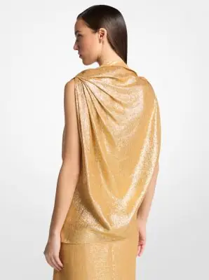Michael Kors Collection Silk Blend Georgette Lamé Draped Blouse in Natural | Thumbnail 3 Michael Kors Collection Silk Blend Georgette Lamé Draped Blouse in Natural | Thumbnail 3