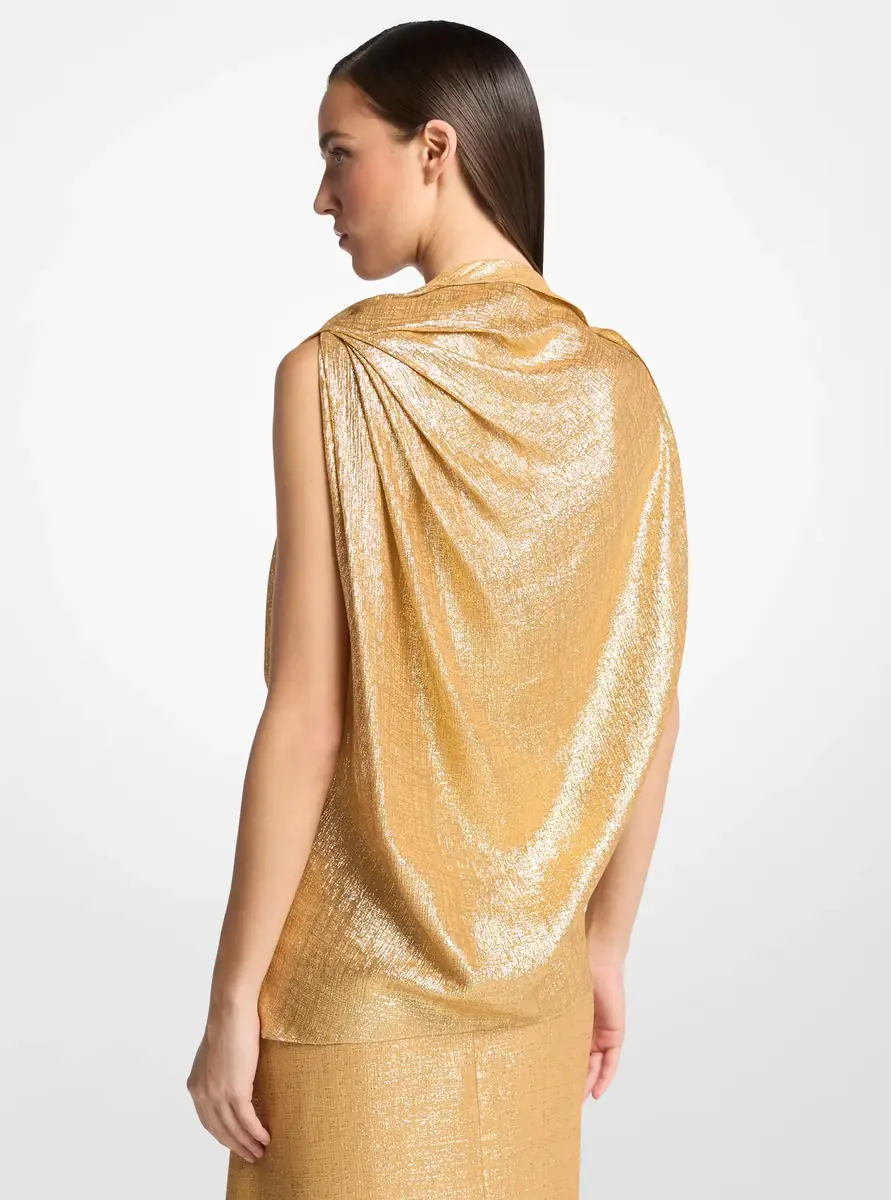 Michael Kors Collection Silk Blend Georgette Lamé Draped Blouse in Natural | Thumbnail 5 Michael Kors Collection Silk Blend Georgette Lamé Draped Blouse in Natural | Thumbnail 5
