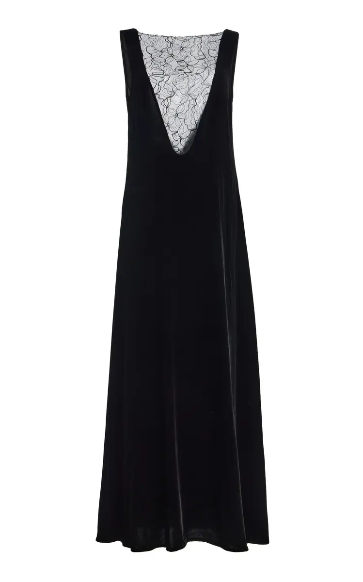 Exclusive Linda Lace-Inset Velvet Maxi Dress Exclusive Linda Lace-Inset Velvet Maxi Dress