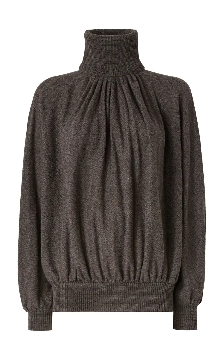 Pleated Turtleneck Cashmere-Blend Sweater Pleated Turtleneck Cashmere-Blend Sweater