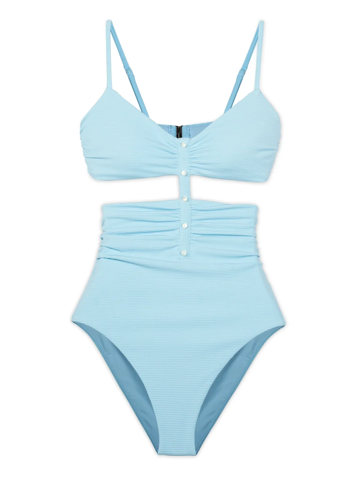 Simkhai JUNE RIBBED CUTOUT HENLEY RUCHED SWIMSUIT
