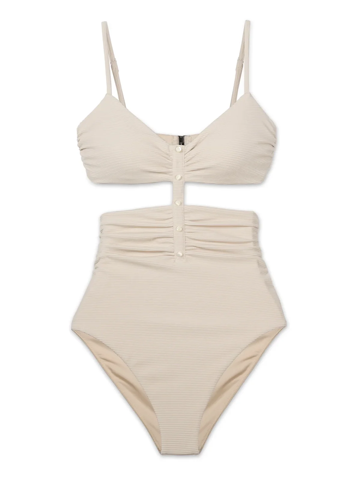 Simkhai JUNE RIBBED CUTOUT HENLEY RUCHED SWIMSUIT