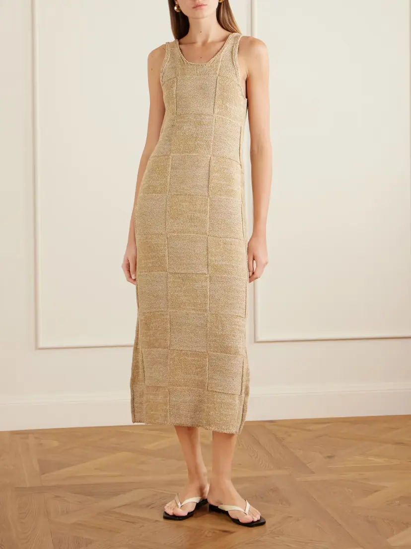 Auralee Paneled Cotton And Linen-blend Knitted Midi Dress | Thumbnail 2