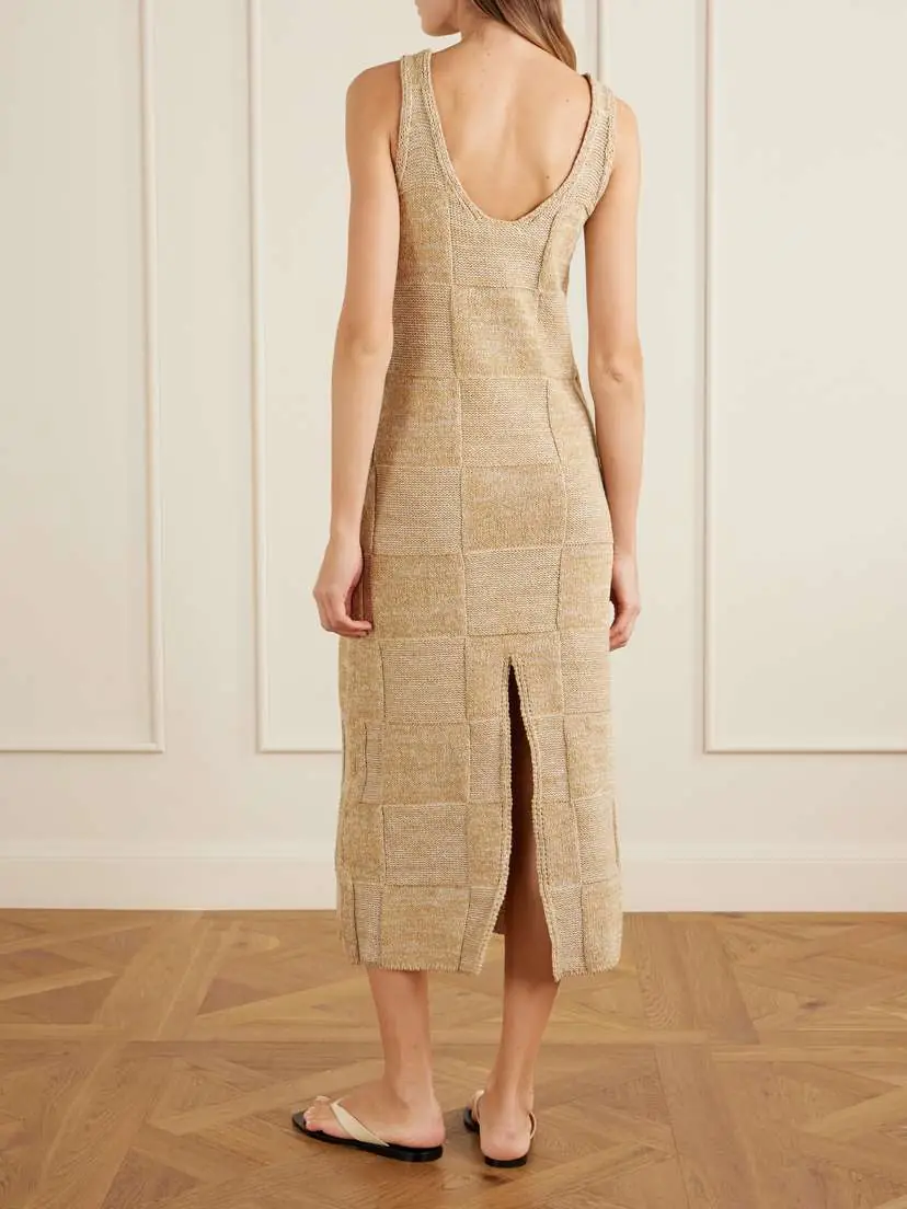 Auralee Paneled Cotton And Linen-blend Knitted Midi Dress | Thumbnail 3