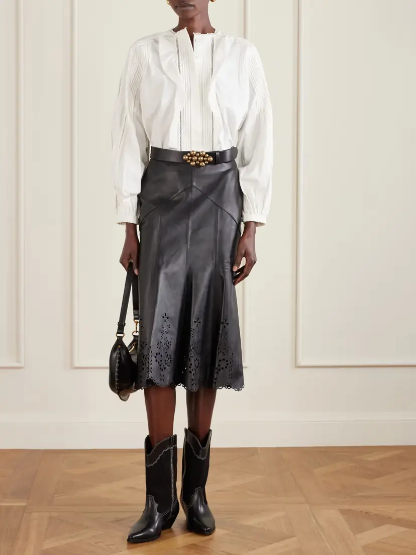 Isabel Marant Nisia Laser-cut Leather Midi Skirt | Thumbnail 2
