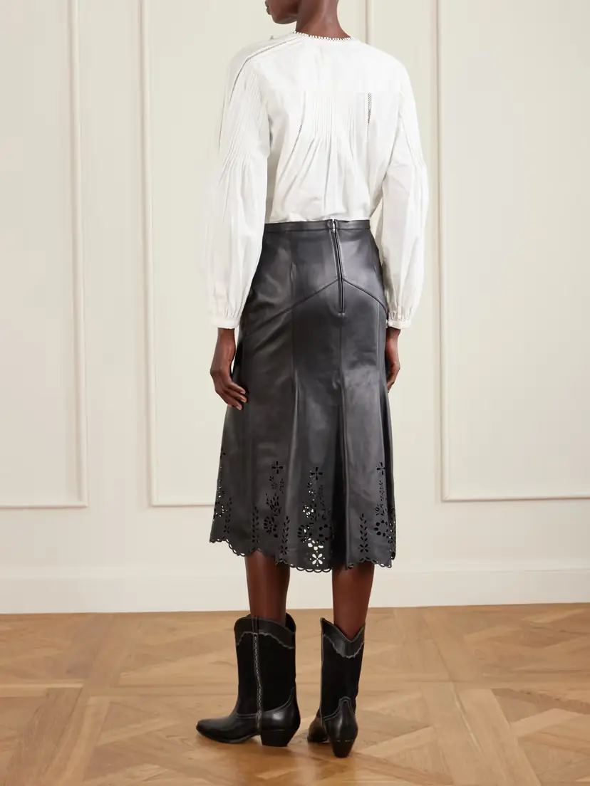 Isabel Marant Nisia Laser-cut Leather Midi Skirt | Thumbnail 4