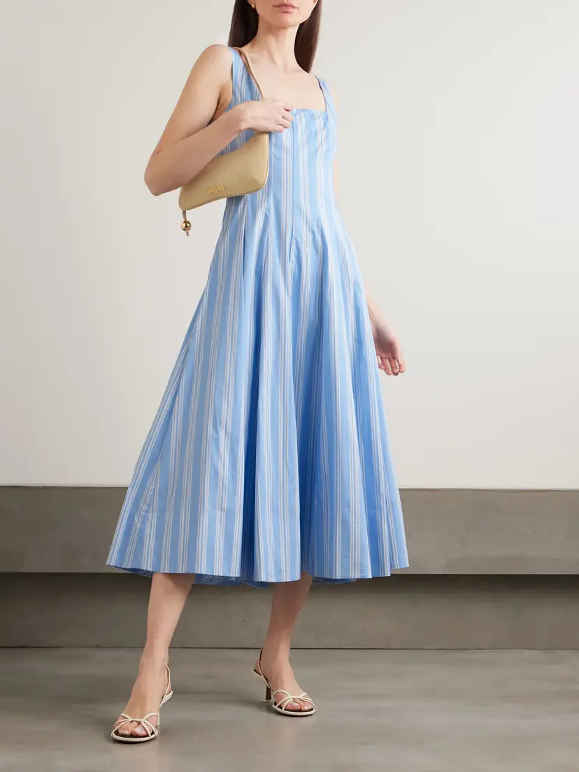 Staud Wells Paneled Striped Cotton-blend Poplin Midi Dress | Thumbnail 2