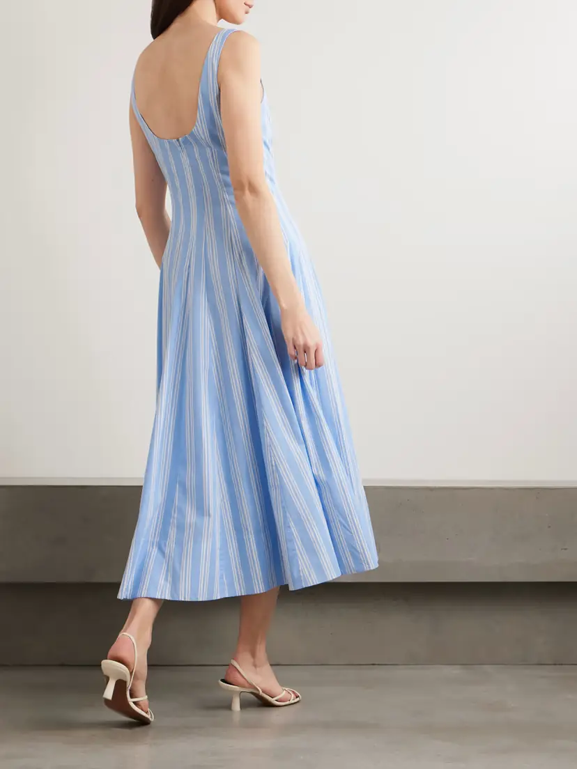 Staud Wells Paneled Striped Cotton-blend Poplin Midi Dress | Thumbnail 3