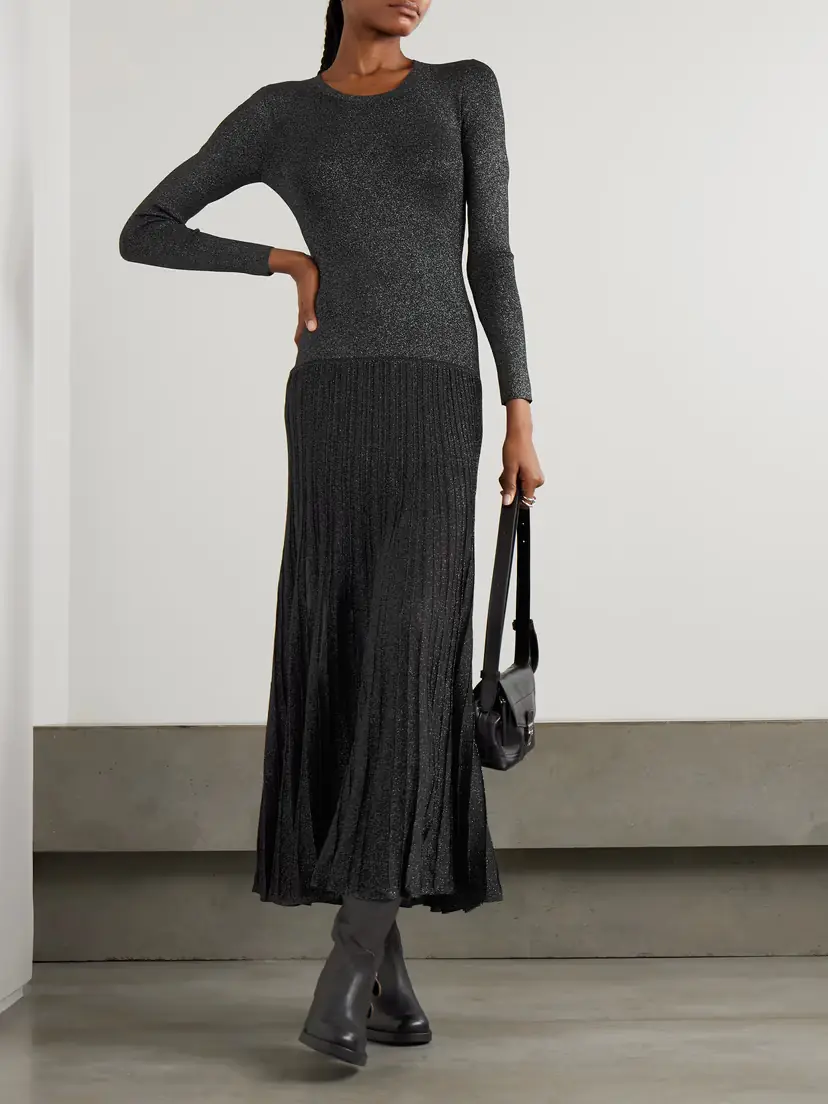 Isabel Marant Guetty Pleated Metallic-knit Midi Dress | Thumbnail 2 Isabel Marant Guetty Pleated Metallic-knit Midi Dress | Thumbnail 2