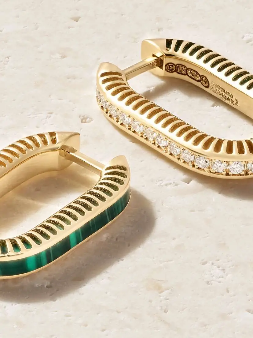 L’Atelier Nawbar Lock Ray 18-karat Gold, Malachite And Diamond Earrings | Thumbnail 3 L’Atelier Nawbar Lock Ray 18-karat Gold, Malachite And Diamond Earrings | Thumbnail 3