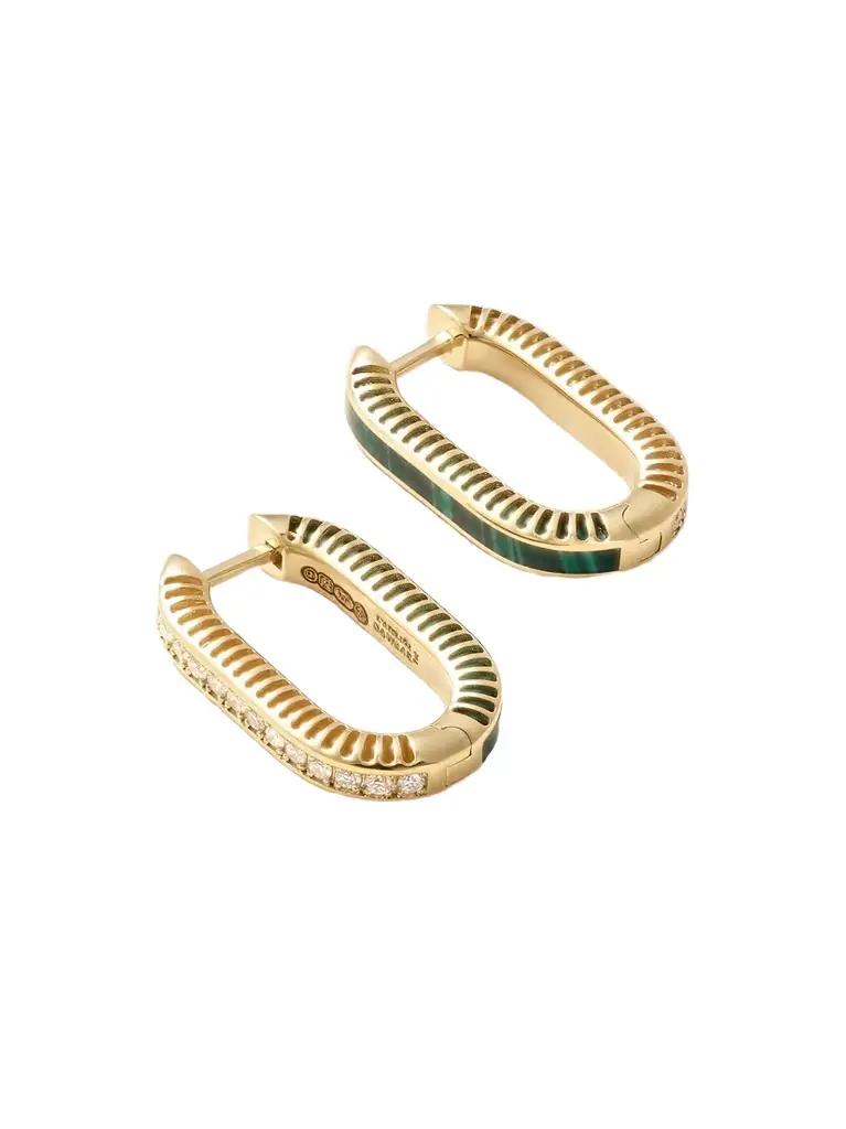 L’Atelier Nawbar Lock Ray 18-karat Gold, Malachite And Diamond Earrings
