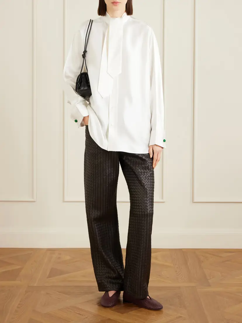 Bottega Veneta Tie-detailed Silk-satin Shirt | Thumbnail 2 Bottega Veneta Tie-detailed Silk-satin Shirt | Thumbnail 2