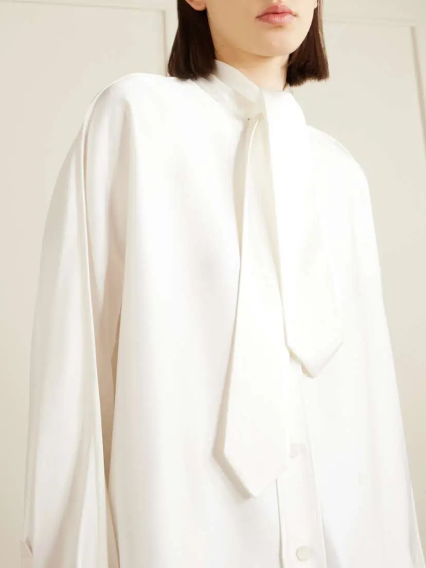 Bottega Veneta Tie-detailed Silk-satin Shirt | Thumbnail 5 Bottega Veneta Tie-detailed Silk-satin Shirt | Thumbnail 5