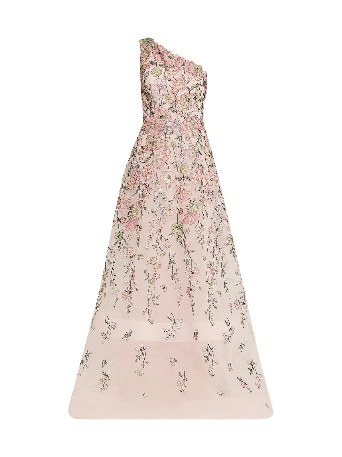 Women's Floral-Embroidered One-Shoulder Tulle Gown Women's Floral-Embroidered One-Shoulder Tulle Gown