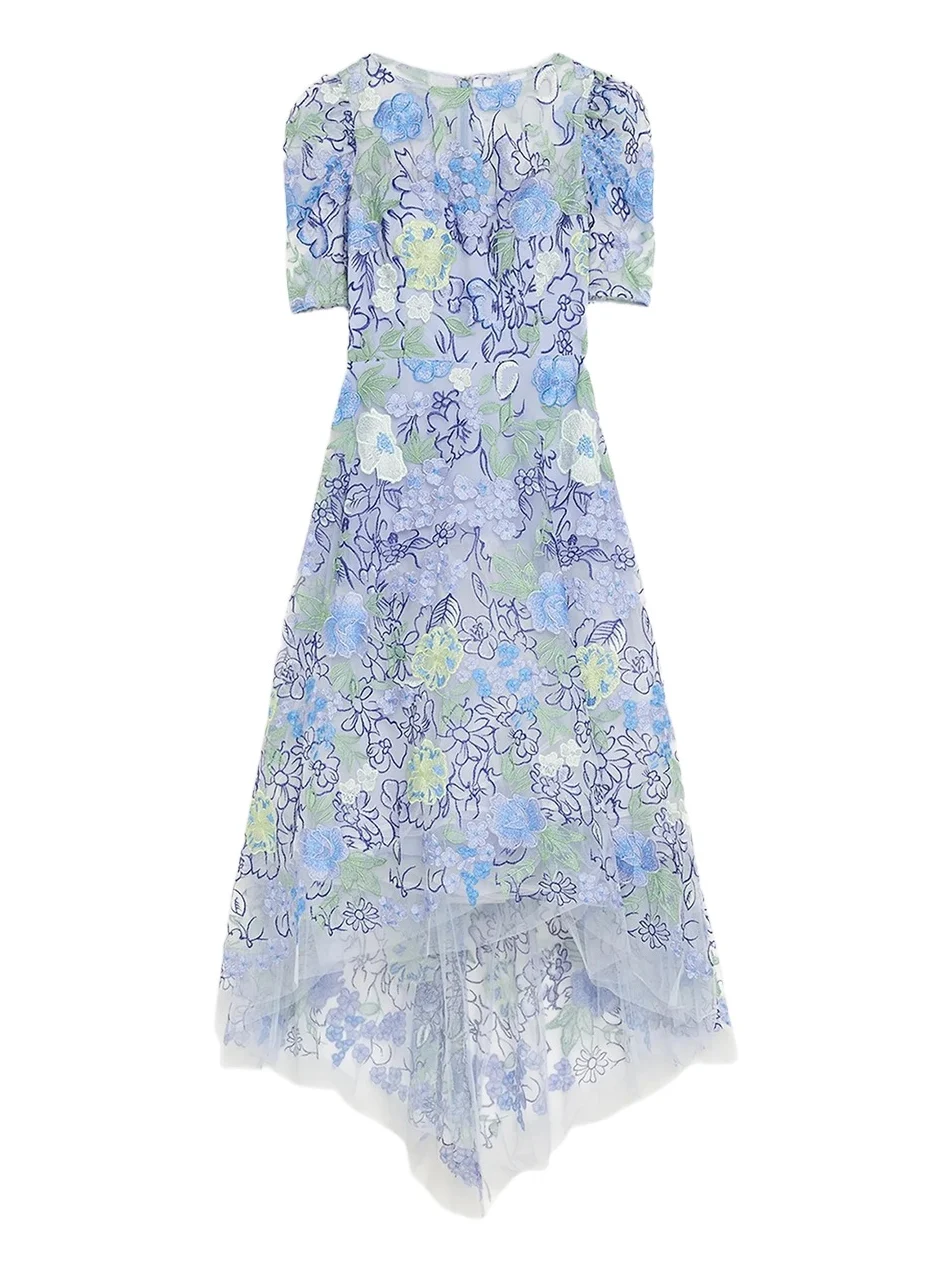 Teri Jon by Rickie Freeman Women's Floral Embroidered Tulle High-Low Gown