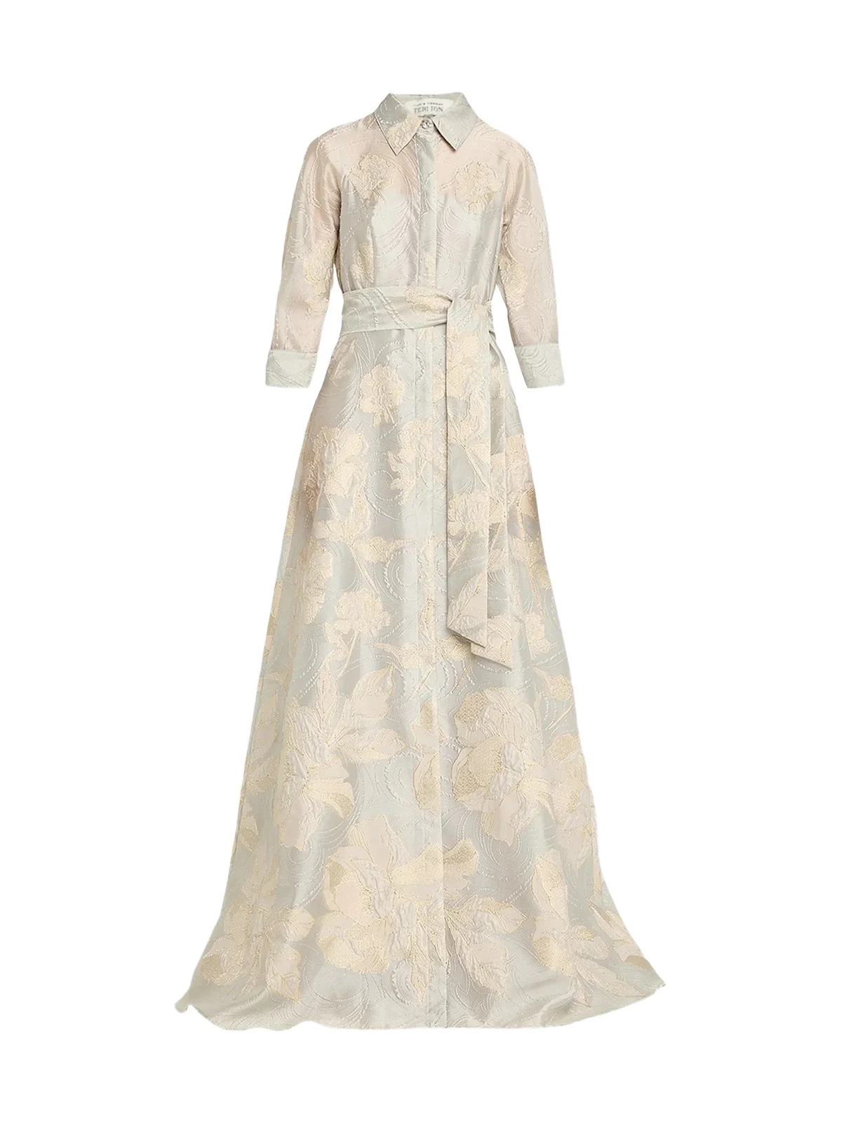 Women's Floral Metallic Jacquard Shirtdress Gown Women's Floral Metallic Jacquard Shirtdress Gown
