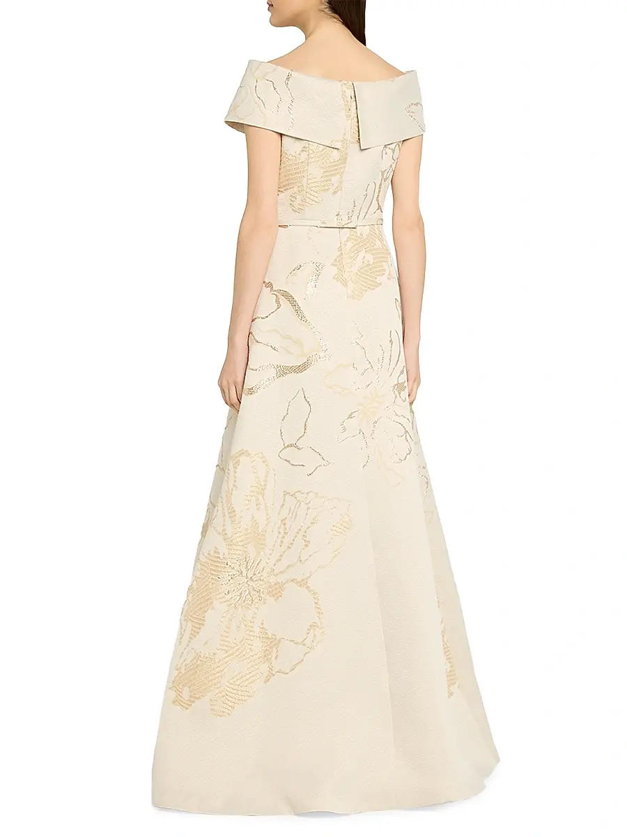 Teri Jon by Rickie Freeman Women's Metallic Jacquard Off-The-Shoulder Gown | Thumbnail 4 Teri Jon by Rickie Freeman Women's Metallic Jacquard Off-The-Shoulder Gown | Thumbnail 4
