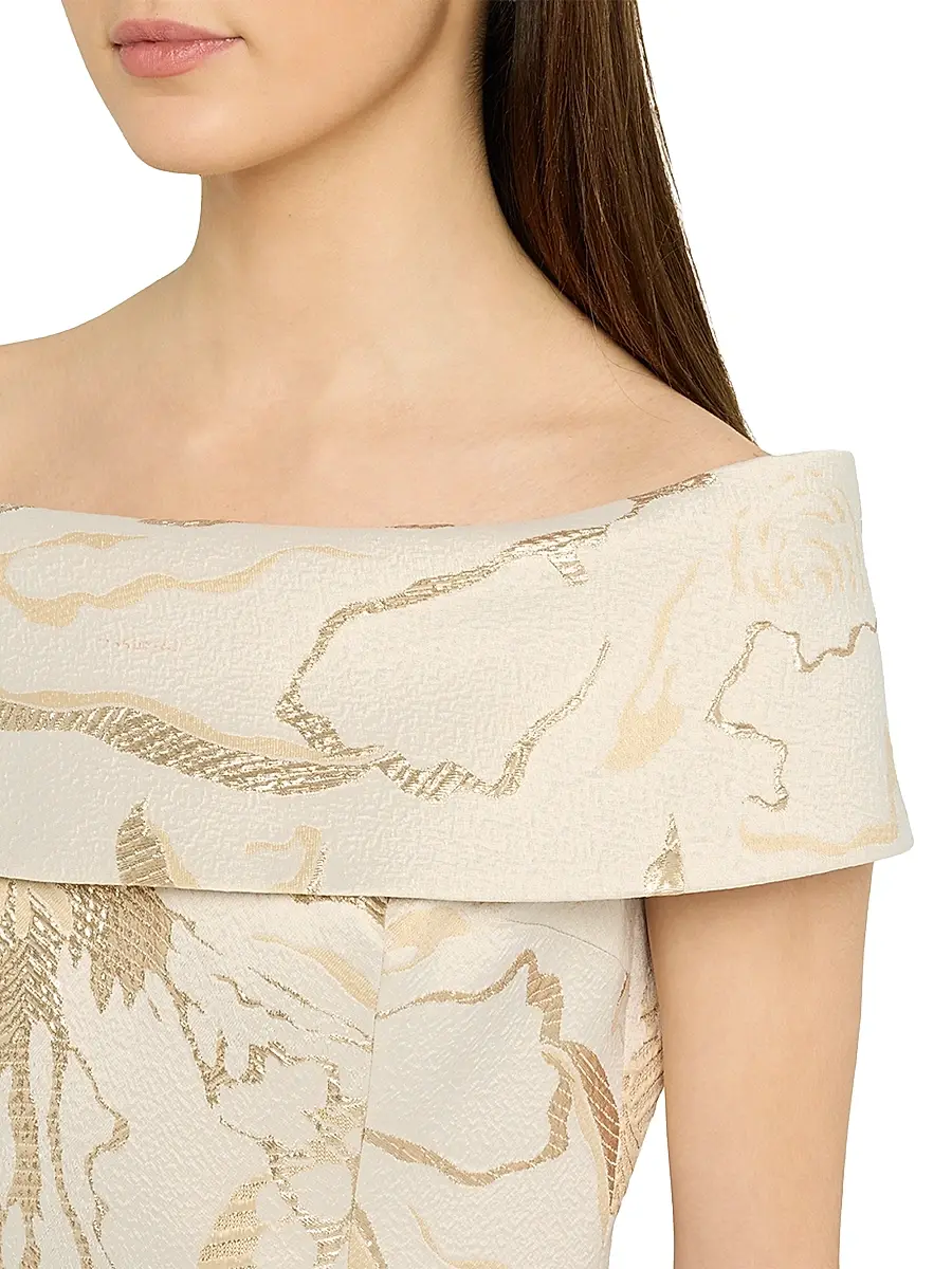 Teri Jon by Rickie Freeman Women's Metallic Jacquard Off-The-Shoulder Gown | Thumbnail 5 Teri Jon by Rickie Freeman Women's Metallic Jacquard Off-The-Shoulder Gown | Thumbnail 5