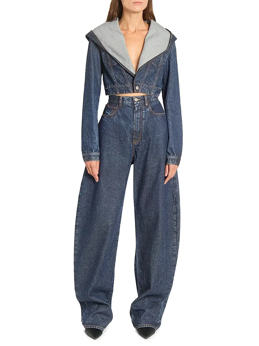 Alaïa Women's Round Contrast-Topstitch Barrel-Leg Jeans | Thumbnail 2 Alaïa Women's Round Contrast-Topstitch Barrel-Leg Jeans | Thumbnail 2
