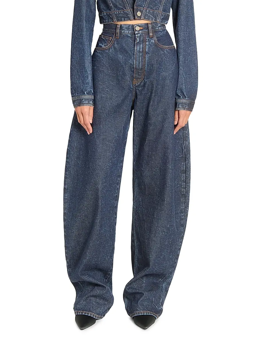 Alaïa Women's Round Contrast-Topstitch Barrel-Leg Jeans | Thumbnail 3 Alaïa Women's Round Contrast-Topstitch Barrel-Leg Jeans | Thumbnail 3
