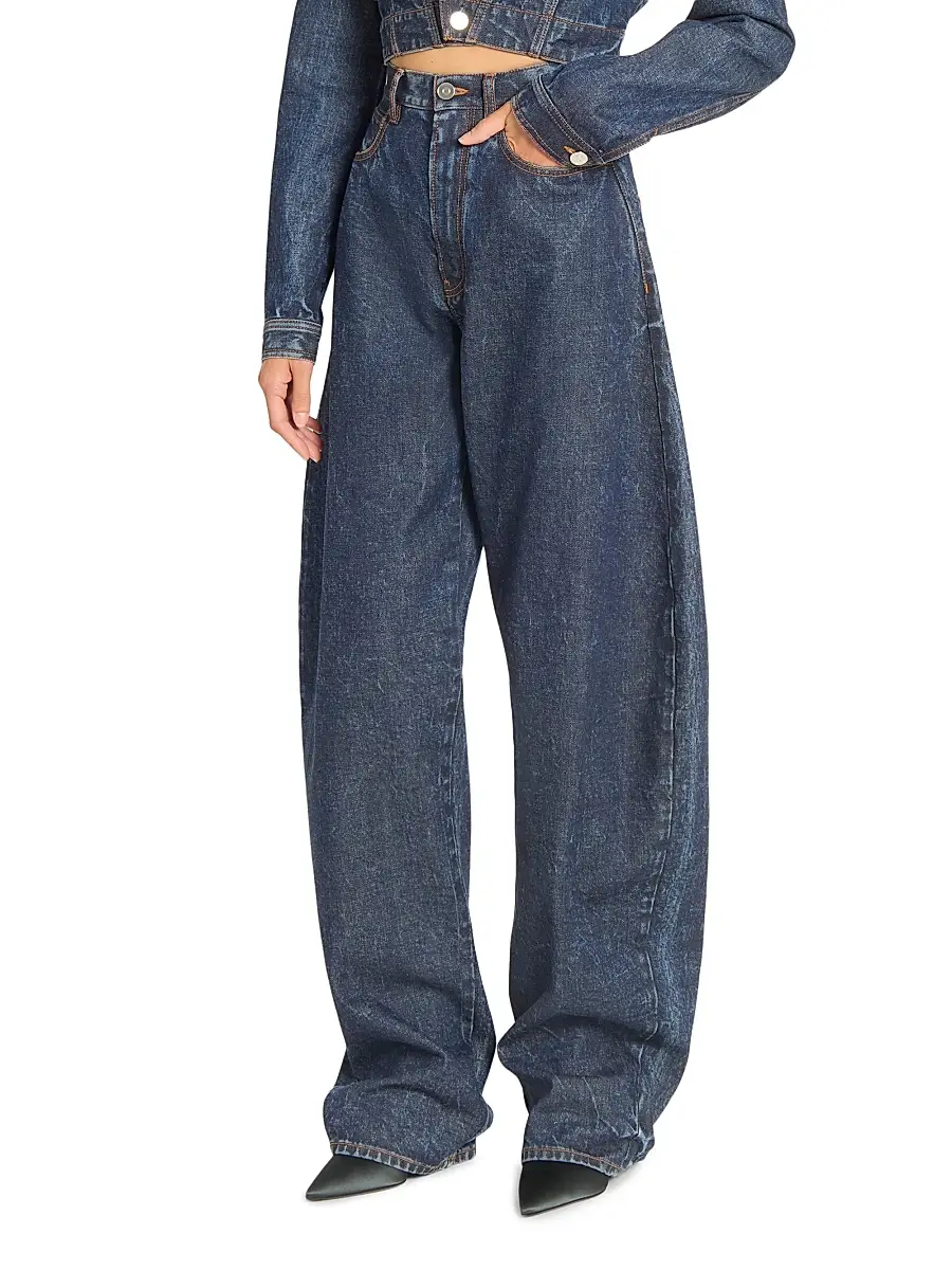 Alaïa Women's Round Contrast-Topstitch Barrel-Leg Jeans | Thumbnail 4 Alaïa Women's Round Contrast-Topstitch Barrel-Leg Jeans | Thumbnail 4