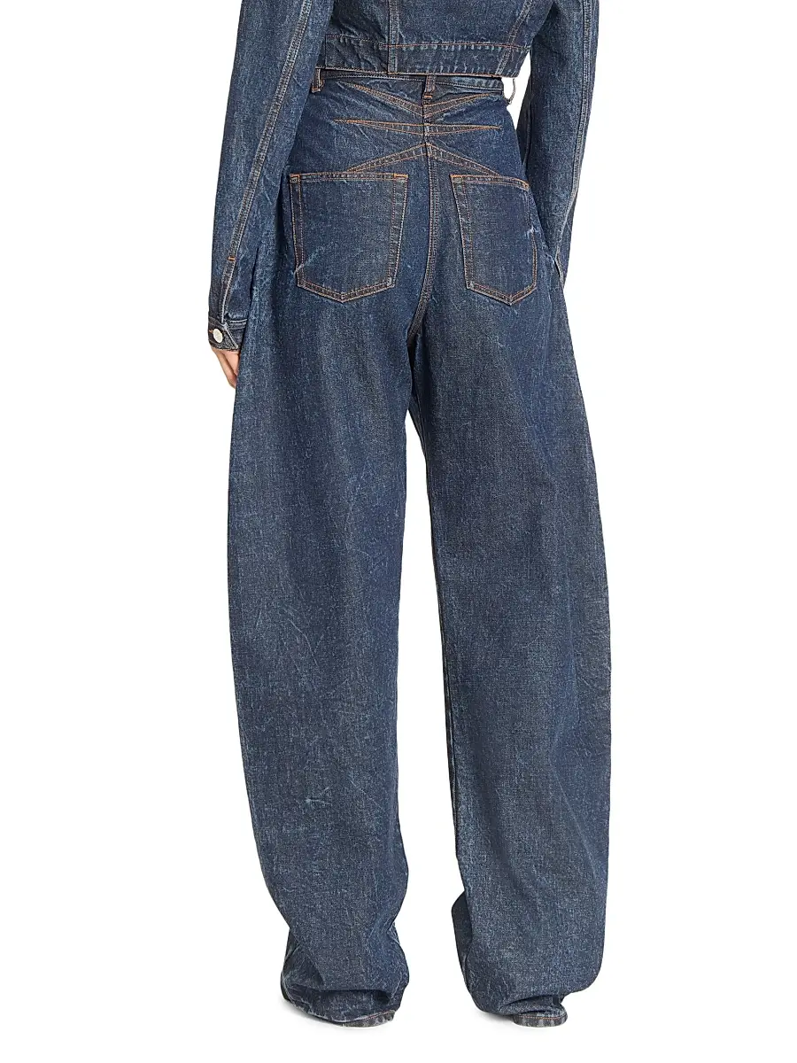 Alaïa Women's Round Contrast-Topstitch Barrel-Leg Jeans | Thumbnail 5 Alaïa Women's Round Contrast-Topstitch Barrel-Leg Jeans | Thumbnail 5