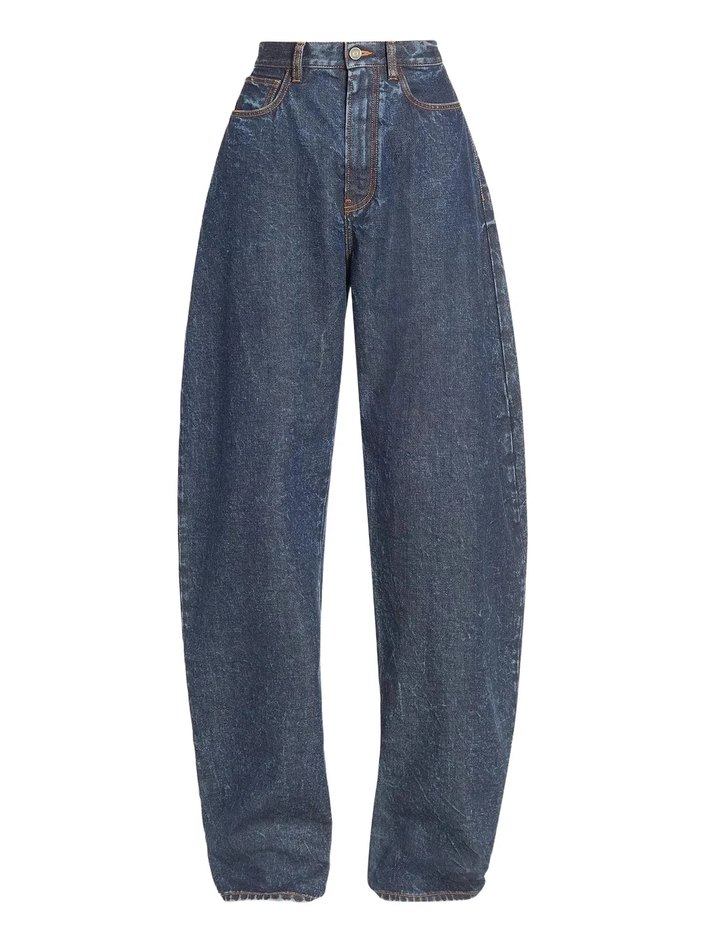 ALAÏA Women's Round Contrast-Topstitch Barrel-Leg Jeans