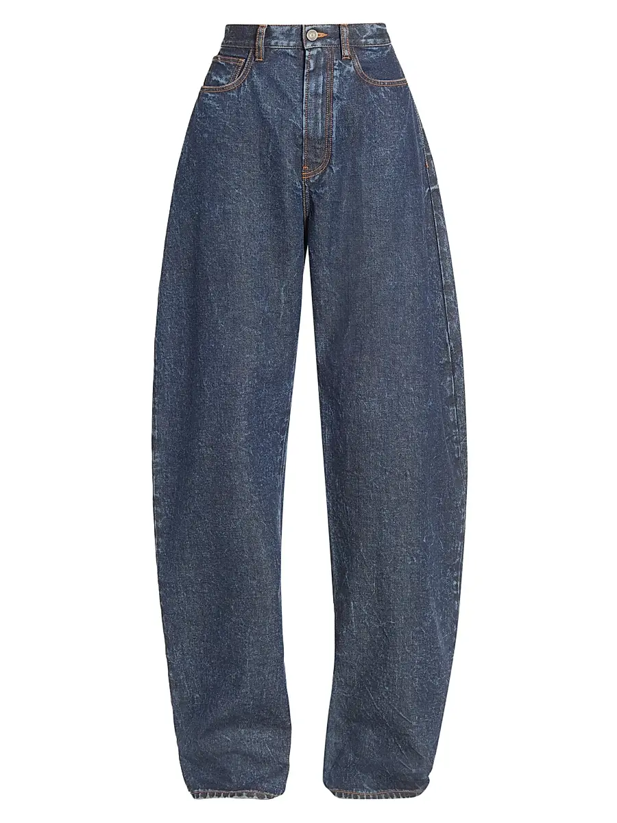 ALAIA Women's Round Contrast-Topstitch Barrel-Leg Jeans - Dock Blue | Image 1 ALAIA Women's Round Contrast-Topstitch Barrel-Leg Jeans - Dock Blue | Image 1