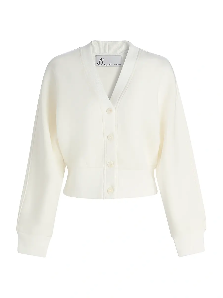 dh New York Women's Caitlin V-Neck Cardigan - White | Image 1 dh New York Women's Caitlin V-Neck Cardigan - White | Image 1