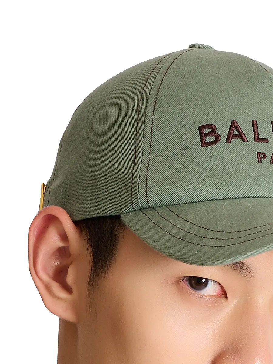 Balmain Men's Logo Embroidered Baseball Cap - Vert Laurier Marron Moyen | Thumbnail 3 Balmain Men's Logo Embroidered Baseball Cap - Vert Laurier Marron Moyen | Thumbnail 3