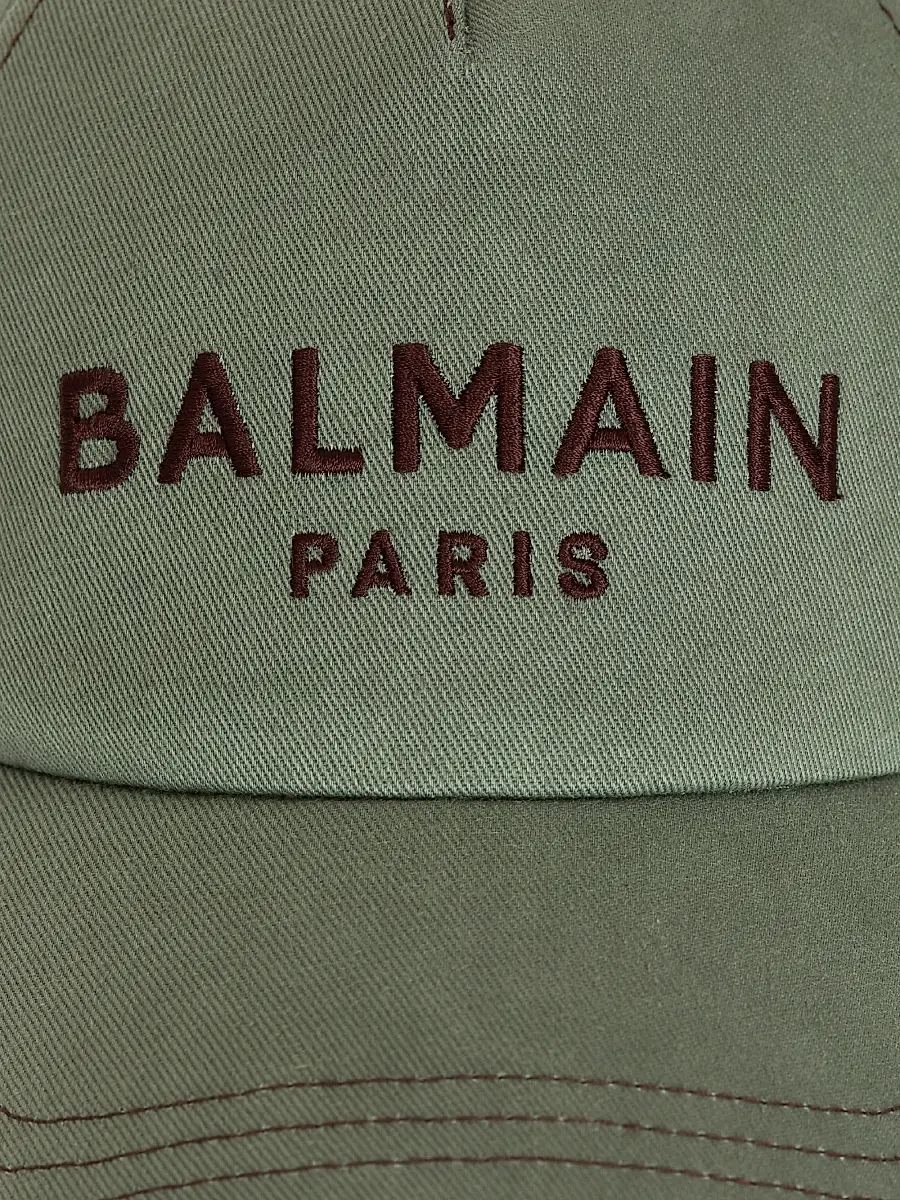 Balmain Men's Logo Embroidered Baseball Cap - Vert Laurier Marron Moyen | Thumbnail 6 Balmain Men's Logo Embroidered Baseball Cap - Vert Laurier Marron Moyen | Thumbnail 6