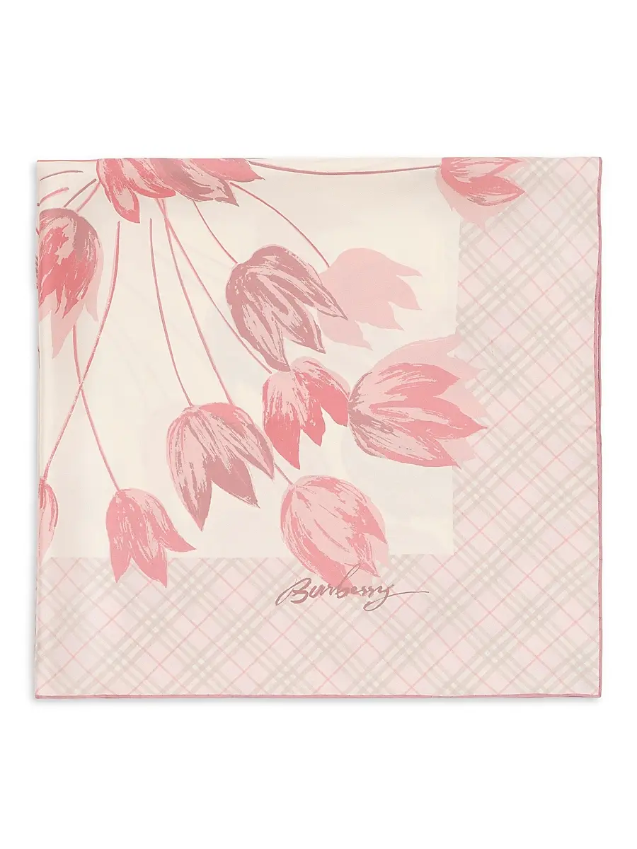 Burberry Women's Tulip-Print Silk Scarf - Quartz Pink | Thumbnail 2 Burberry Women's Tulip-Print Silk Scarf - Quartz Pink | Thumbnail 2