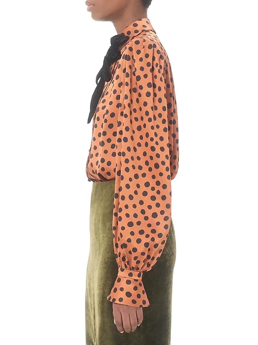Valentino Women's Crepe Satin Shirt with Plus De Pois Dalmata Print | Thumbnail 3 Valentino Women's Crepe Satin Shirt with Plus De Pois Dalmata Print | Thumbnail 3