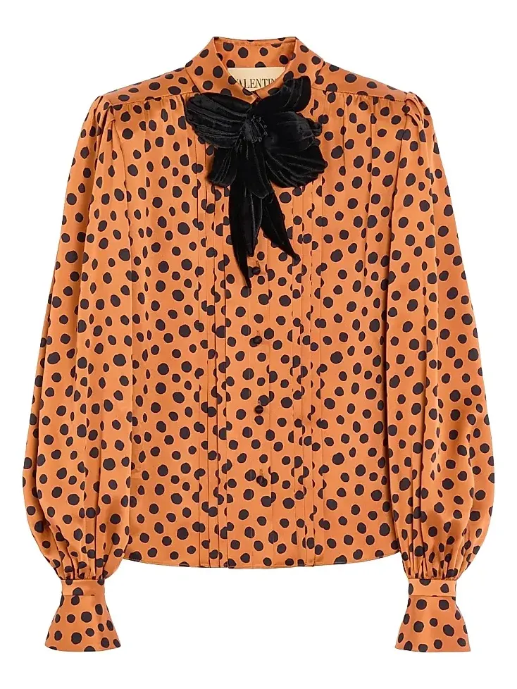 Women's Crepe Satin Shirt with Plus De Pois Dalmata Print Women's Crepe Satin Shirt with Plus De Pois Dalmata Print