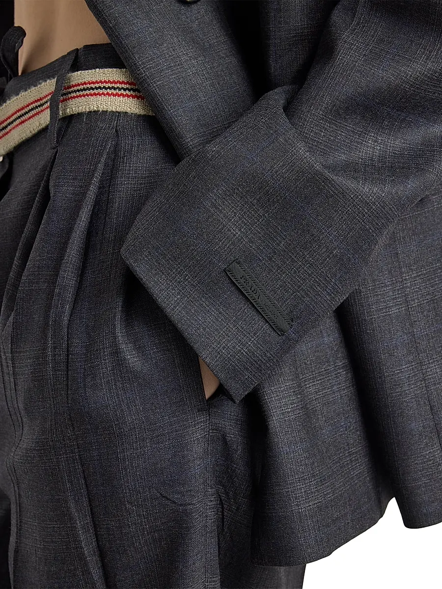 Prada Women's Double-Breasted Checked Wool Jacket - Grey | Thumbnail 5 Prada Women's Double-Breasted Checked Wool Jacket - Grey | Thumbnail 5