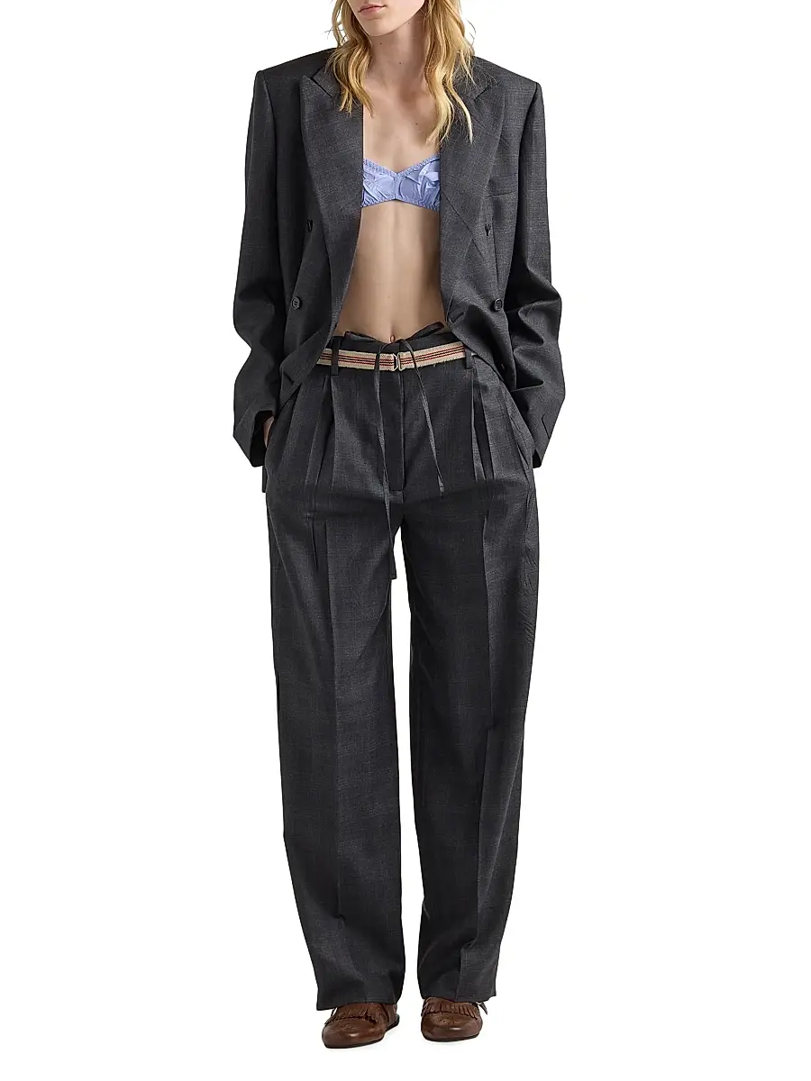Prada Women's Double-Breasted Checked Wool Jacket - Grey | Thumbnail 6 Prada Women's Double-Breasted Checked Wool Jacket - Grey | Thumbnail 6