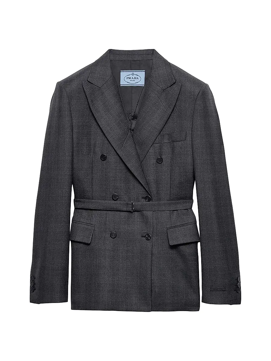 Prada Women's Double-Breasted Checked Wool Jacket - Grey | Image 1 Prada Women's Double-Breasted Checked Wool Jacket - Grey | Image 1