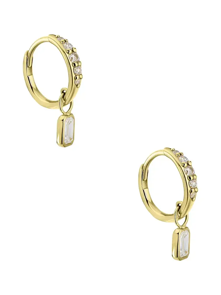 Emerald Diamond Charm Pave Huggie Earrings