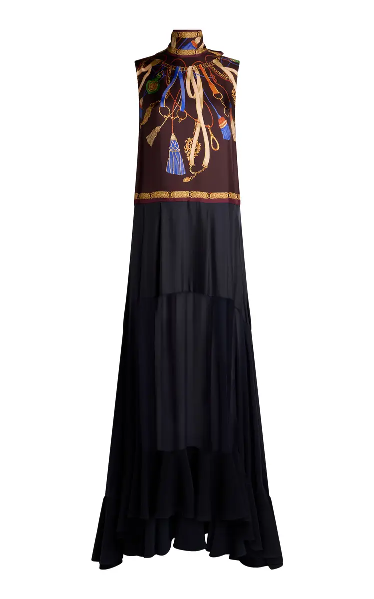 High-Neck Silk Maxi Dress