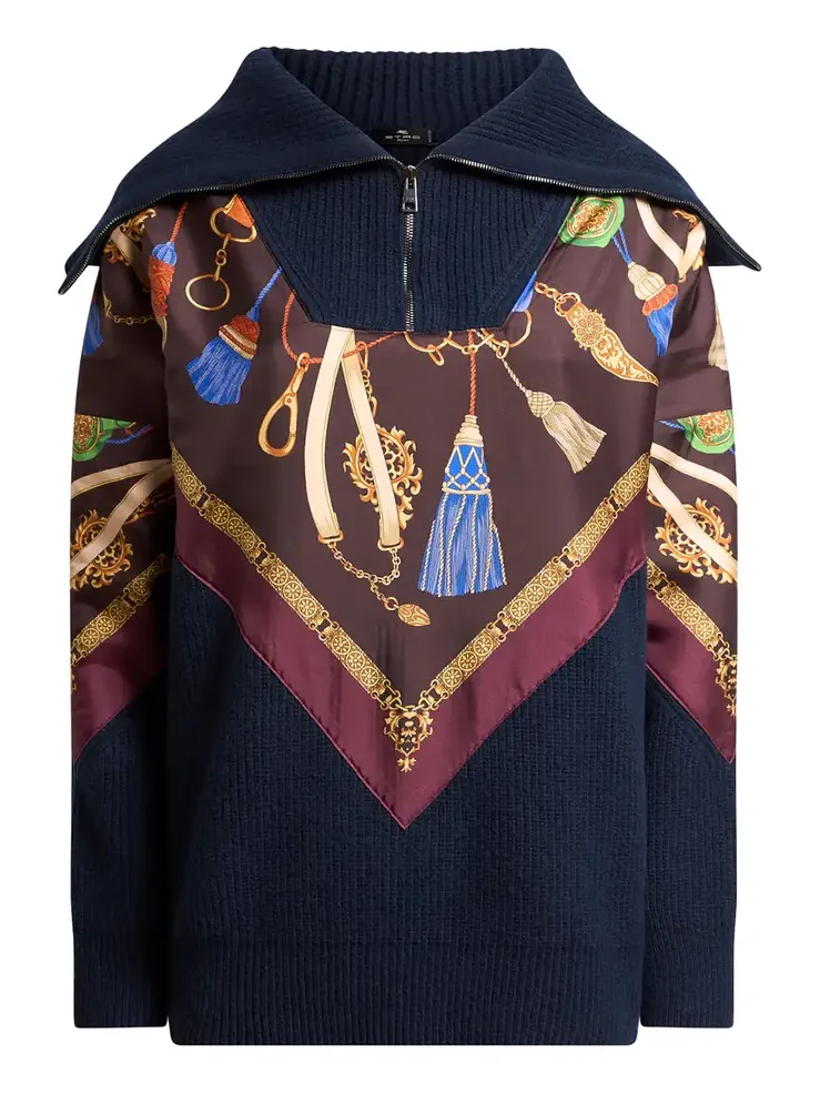 Scarf-Detailed Wool-Blend Cardigan