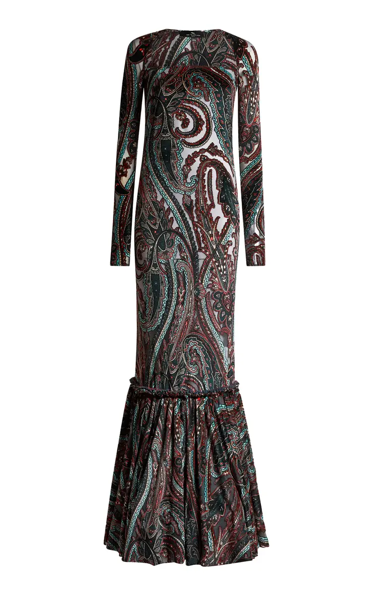 Etro Printed Velvet Maxi Dress