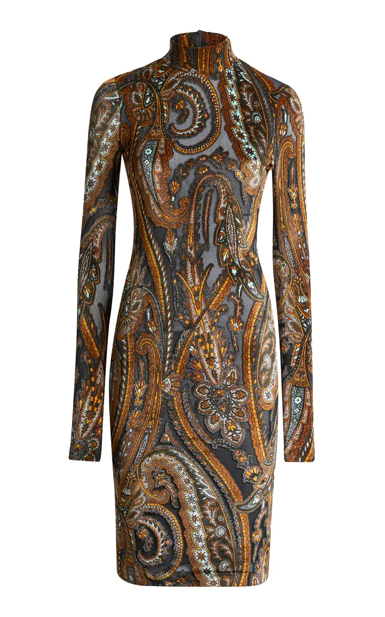 Etro Patterned Mock Neck Knee-Length Dress