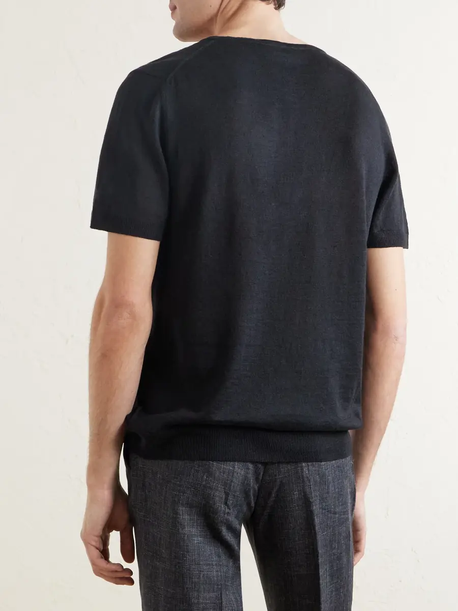 MR P. Pointelle-Knit Linen and Cotton-Blend Henley T-Shirt - Men | Thumbnail 4