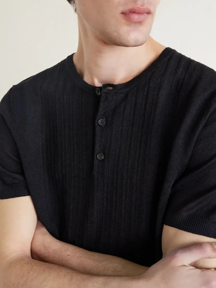MR P. Pointelle-Knit Linen and Cotton-Blend Henley T-Shirt - Men | Thumbnail 5