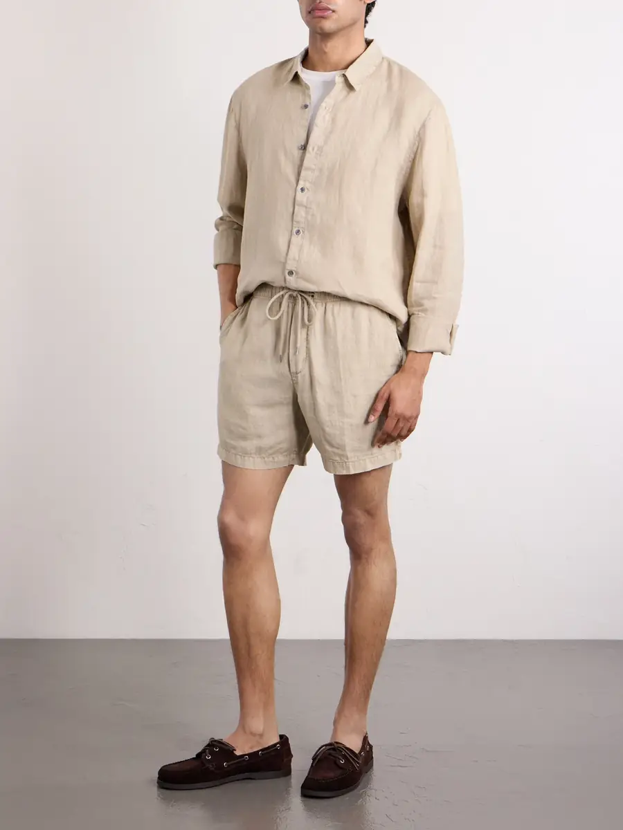 James Perse Straight-Leg Garment-Dyed Linen Drawstring Shorts - Men | Thumbnail 2 James Perse Straight-Leg Garment-Dyed Linen Drawstring Shorts - Men | Thumbnail 2