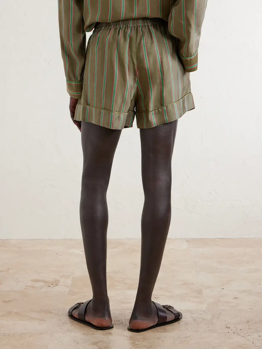 Saint Laurent Wide-Leg Piped Pleated Striped Recycled-Twill Shorts - Men | Thumbnail 4