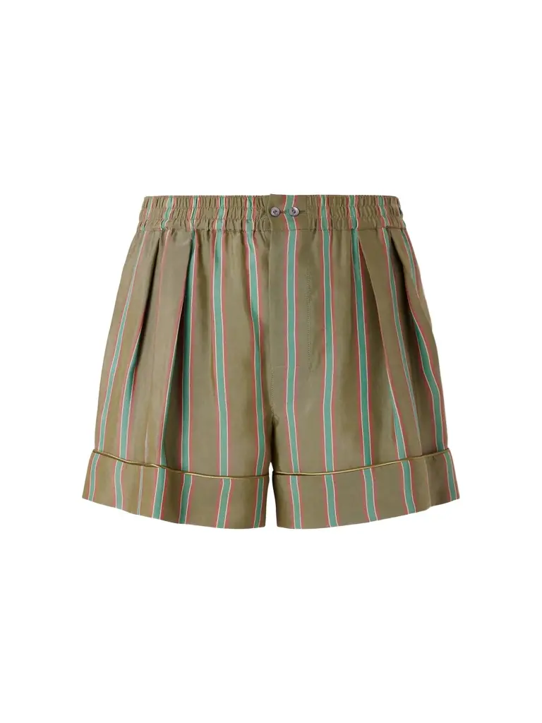 Wide-Leg Piped Pleated Striped Recycled-Twill Shorts - Men Wide-Leg Piped Pleated Striped Recycled-Twill Shorts - Men